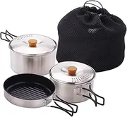 Perfeclan Camping Cookware Set Camping Pots and Pan Folded Handle Outdoor Cook Gear Cooking Utensils Set for Cooking Picnic Backpacking