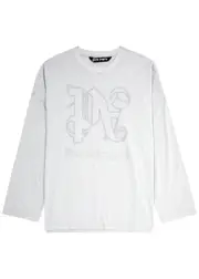 Palm Angels Logo-embroidered Cotton top - Light Grey M