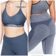 Victoria’s Secret Pink High Waist Tight Legging Seamless & Bra Set Blue Size L