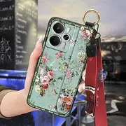 Phone Case Compatible with Realme 14 5G Global, Waterproof Anti-dust Elderly Lady Wrist Strap Protective Back Cover Silicone Ring Fashion