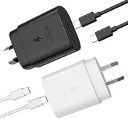 [SCHITEC] 2-Pack Fast Charger for 25W USB C Charger with C to C 1m Cable Adapter AU Wall Plug Compatible for Samsung Galaxy Ultra S23/S22/S21/S20,Galaxy A54,Note 20, Galaxy Watch