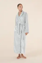 Ladies Gingerlilly Grey Plush Long Dressing Gown Robe Wrap (Desire)