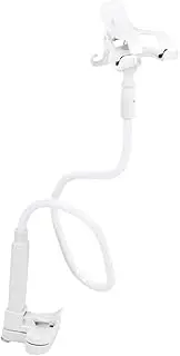 SHINEOFI Gooseneck Phone Holder Stand with Clip Flexible Long Arm Bracket for Cellphones Tablets E Readers Suitable for Bed Desk Tables White