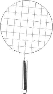 Generic Round Stainless Steel Grill Net with Handle Thick Mesh Roasting Rack for Fish and Meat for Outdoor Cooking Camping and Picnics