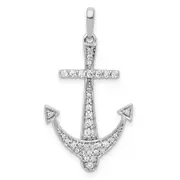 Solid 14k White Gold 1/4ct. Simulated CZ Anchor Pendant