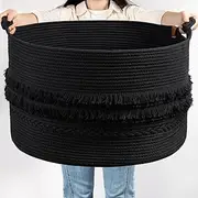 TIMEYARD Extra Large Storage Basket, 21.7'' x 13.8'' Black Basket with Handle for Blankets Dog Toy Bin, Decorative Kids Laundry Baskets Clothes Pillows Towel, 90L Black (03BA-liusu-blackTIMEYARD)