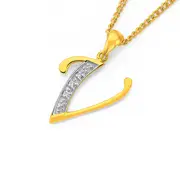 9ct Gold Diamond Initial V Pendant