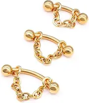 [ALACLO] 3 Pcs 316L Stainless Steel 16G Tragus Helix Rook Piercing Jewelry with Chain, Cartilage Earrings for Women, Belly Button Ring Vertical Labret Lip Piercing Jewelry