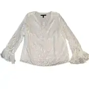 Women's L Dressy Blouse V neck Ruffle Cuff White career White House Black Market