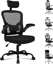 [ALFORDSON] Mesh Ergonomic Office Chair with Adjustable Headrest & Flip-up Armrest, Executive Computer Desk Chair 150° Tilt with SGS Listed Gas-Lift, Swivel Gaming Chair for Max 180kg (Ergo Black)