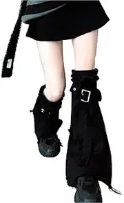 [RONGXG] Women Y2K Leg Warmers Denim Foot Leg Sock Baggy Warm Jean Boot Cover Calf Socks Cool Punk Long Boot Sock Adjustable Strap Boot Socks, Black