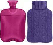 Bolsa de agua caliente con funda tejida, bolsa de agua caliente de 2 litros f