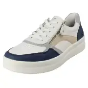 LADIES REMONTE D0J01-85 WHITE COMBINATION LACE UP CASUAL SHOES