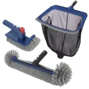 Swimming Pool Cleaning Kit Pool Skimmer Net 17.5 Brush Head Rotatable Scrub