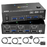 8K@60Hz DP+HDMI KVM Switch 4 USB3.0 Port KVM Switcher for 2 PC Share 2 Monitors