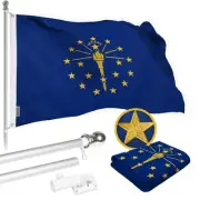 Combo Pack: 5 Ft Tangle Free Spinning Flagpole (Silver) & Indiana Flag 2x3
