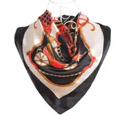 ANYYOU Scarf for Women Carriage Black Print Square Silk Shawl For Summer Spring And Fall