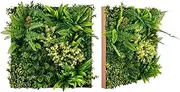 Costway 2 Pack Square Framed Artificial Foliage Wall Art, 50 x 50 cm 3D Hanging Greenery Hedge w/ 11 Types of Mixed Faux Plants, Sun-Proof Indoor Outdoor Faux Plant Wall Decoration for Balcony Home