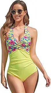 [Sipumia] Women Tummy Control Sexy Floral 1-Piece Bathing Suit Deep V-Neck Bikini Swimsuit-221016