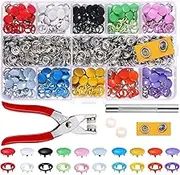 MMOBIEL 200 Pcs with 4 differnet Color Snap Fastener Kit Stainless Steel incl Heavy Duty Punch Hole Pliers Press Revet for Leather 12mm Metal Button Press Studs Incl. Hammer