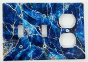 Navy Blue Marble Light Switch Cover Combination Plate 2 Toggle 1 Outlet Cover