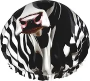 Black White Milk Cow Print Various Activities Shower Cap Reusable Soft And Lightweight Bath Hair Cap Long Hair