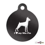 I Love My Miniature Pinscher Engraved Keychain Round Tag w/tab Min Pin Profile