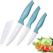 3-Pieces Blue Ceramic Knife Set, 5-Inch Vegetable Knife 4-Inch Fruit Knife 3-Inch Peeling Knife,Suitable for Beef Chicken Vegetable Fruit Butter and Bread (Blue)