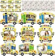 80UncleKimby 54PCS Back to School Bus Picture Frame Crafts Kit - DIY First Day of School Photo Ornaments Bulk Decorations for Holiday Party Supplies Decor（Assembly Needed）