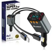 Bluetooth 5.3 FM Transmitter Car Adapter [2025 Compact] 4 in 1 Retractable Ca...