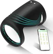 App Control Vibrating Double Cock Penis Ring Delay Thick Flexible Erection Enhancing Enhancer with 9 Vibration Modes Male Stretchy Silicone Cock & Ball Rings Set Couples Last Longer & Harder Adult Mens Pleasure Women Sex Toy (Black)