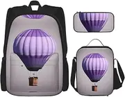 Lavender Hot Air Balloon Backpack With Lunch Box And Pencil Case 3 In,Kawaii Backpacks With Lunch Bag Matching Combo