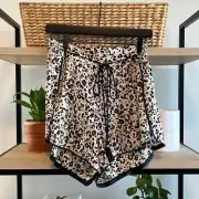 NWT Anthropologie Leopard Print Pull On Waistband Tassel Tie Sleep Short, M