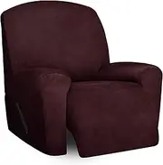 Easy-Going Velvet Recliner Chair Cover 4 -Pieces Recliner Covers Soft Thick Reclining Sofa Couch Slipcovers with Elastic Bottom (Recliner, Burgundy)