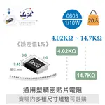 『聯騰．堃喬』0603 4.02KΩ~14.7KΩ ± 1% 1/10W晶片SMD精密電阻 20入/條