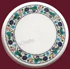 Round White Marble Kitchen Side Table Top Parrot Pattern Inlay Work Coffee Table