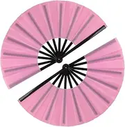 [Tkocisa] 2 Pack Large Folding Hand Fan for Men/Women, Rave Fan Vintage Retro Fabric Fans, Chinese Kung Fu Tai Chi Hand Fan for Festival, Dance, Gift, Performance, Decorations (Pink)