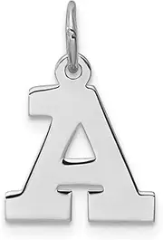 [JewelryWeb] 925 Sterling Silver Solid Polished Small Block Intial A Charm Pendant Necklace 16x11mm Wide 0.5mm Thick