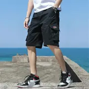 M-5XL Brand Men Trend Cargo Shorts Men's Letter Print Pocket Shorts Summer New Fashion Casual Straight Shorts Male Ropa Hombre black XL
