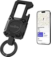 Key Finder, Works with Apple Find My (iOS only), Bluetooth Item Tracker with Carabiner Key Chain Bottle Opener for Luggage, Keys, Bags and More, Rechargeable Battery, IP67 Water-Resistant, Black,,