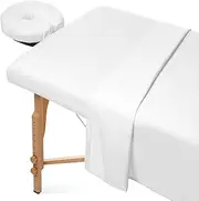 Saloniture 3-Piece Flannel Massage Table Sheet Set - Soft Cotton Facial Bed Cover - Includes Flat and Fitted Sheets with Face Cradle Cover - Multiple Colors White