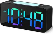 Digital Alarm Clock, RGB Digital Clock with 7 Color NightLight, Portable Alarm Clock Digital, Snooze Time, Adjustable Volume, USB Charger (Black+Rgb)