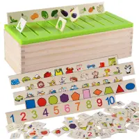 在飛比找蝦皮購物優惠-✨免運✨數字字母卡片組閤配對積木知識分類盒兒童早敎益智力玩具
