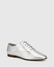Alanna Silverware Metallic Leather Lace Up Flat