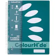 ColourHide A4 5 Subject Notebook 250Pg Teal
