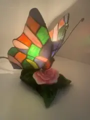 Stained Leaded Glass BUTTERFLY Accent Lamp Night Light New Old Stock
