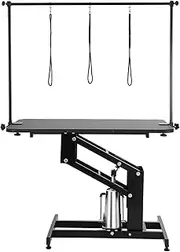 VEVOR 109cm Hydraulic Pet Grooming Table, Heavy Duty Dog Grooming Arm for Medium/ Small Dogs, Height Adjustable Dog Grooming Station, Anti Slip Tabletop /Dog Grooming Station, Max Bearing 182kg