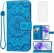 [Asuwish] Mobile Phone Case for Samsung Galaxy A55 5G Case with Glass Film, Screen Protector and Card Slot, Foldable Leather Wallet Stand A 55 55A A555G Mobile Phone Cases Mandala Protective Wallet