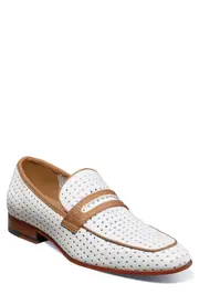 Stacy Adams Winstead Saddle Penny Loafer in White at Nordstrom, Size 8.5