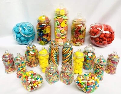 19 Retro Empty Plastic Sweet Jars for Pick Mix, Victorian Sweet Shop, Candy Bu